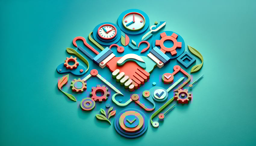 Paper art illustration featuring a shift handover checklist form template for FormCreatorAI article.