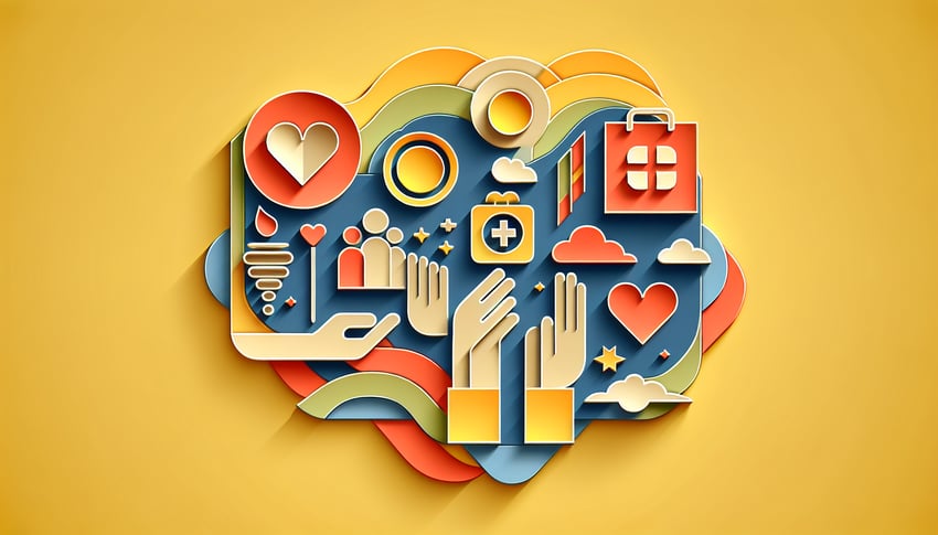 Paper art illustration depicting a community service form template for FormCreatorAI