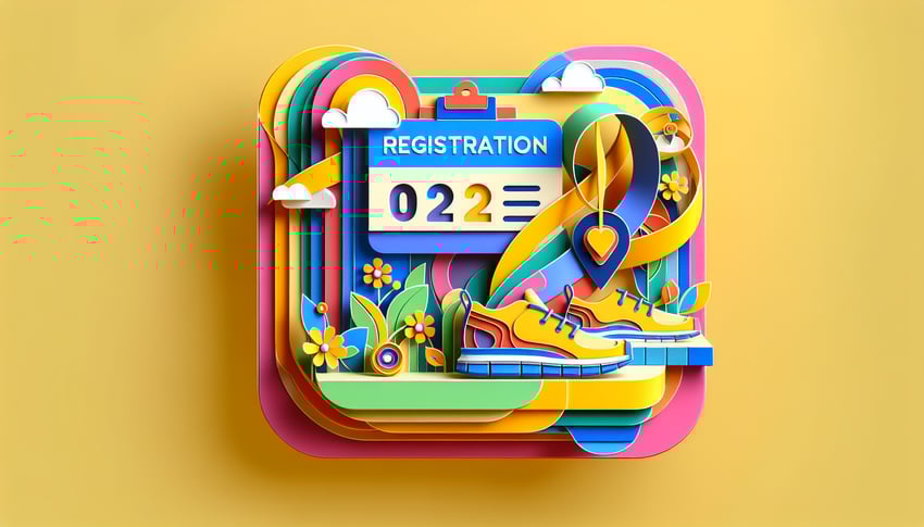 paper art illustration featuring a walkathon registration form template and creative design elements