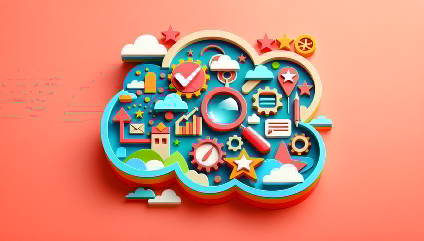 Colorful paper art illustration representing a service evaluation form template for FormCreatorAI article.