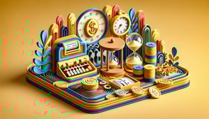 Paper art illustration featuring a payroll weekly payment form template on a desk with office supplies