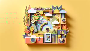 Colorful paper art illustration depicts a fun best friend application form with playful design elements.
