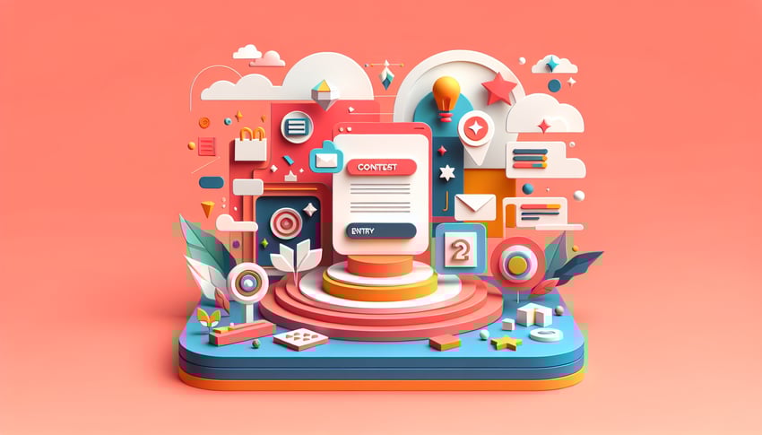 Paper art illustration featuring a contest entry form design and creative elements related to FormCreatorAI