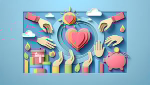 Paper art illustration depicting a responsive charity donation form design for FormCreatorAI article