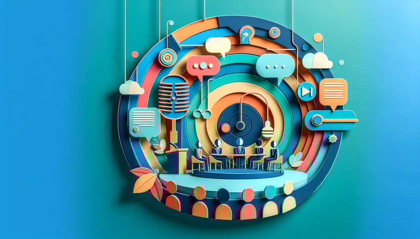 Paper art illustration showcasing a conference proposal form with design elements related to FormCreatorAI