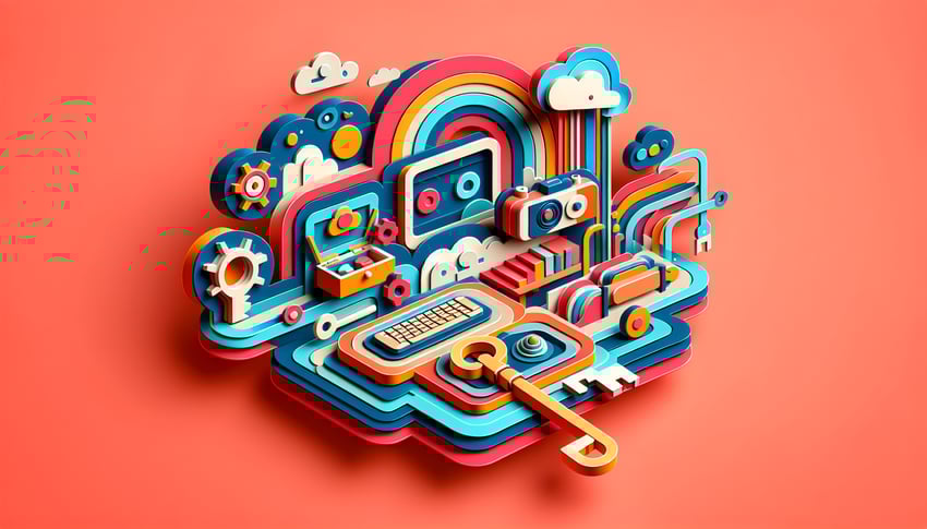 Paper art illustration featuring a digital escape room concept for an article on FormCreatorAI template creation