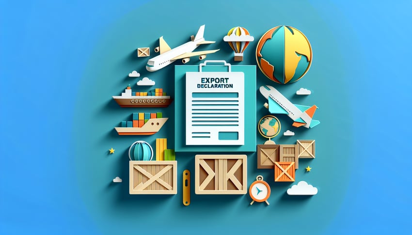 Paper art illustration depicting an export declaration form for article about FormCreatorAI