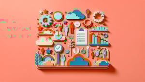 Paper art illustration related to team member evaluation form template and FormCreatorAI concept