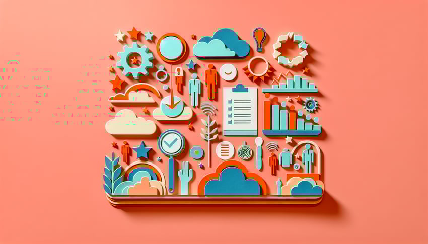 Paper art illustration related to team member evaluation form template and FormCreatorAI concept