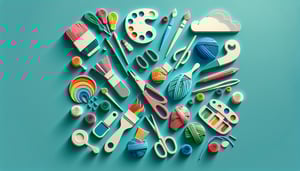 Paper art illustration featuring colorful craft supplies and tools for an Arts and Craft Fair application form template