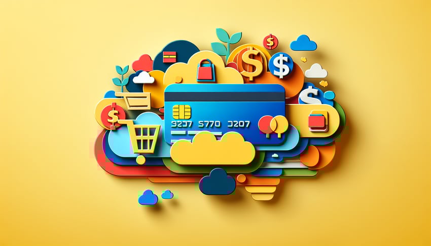 Paper art illustration depicting a credit card receipt form template for a financial article