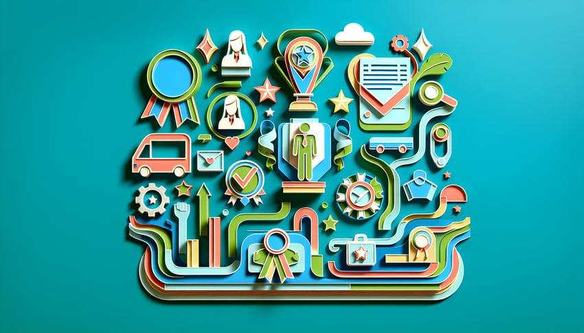 Paper art illustration depicting an employee of the month form template for FormCreatorAI article