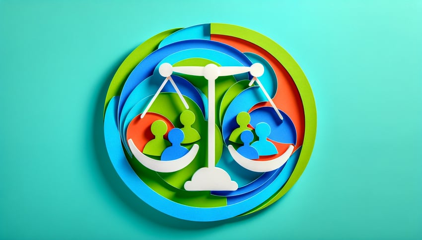 Paper art illustration featuring a group evaluation form with checkboxes and options, related to FormCreatorAI