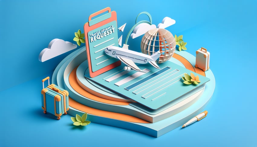 Paper art illustration related to travel advance request form template and FormCreatorAI