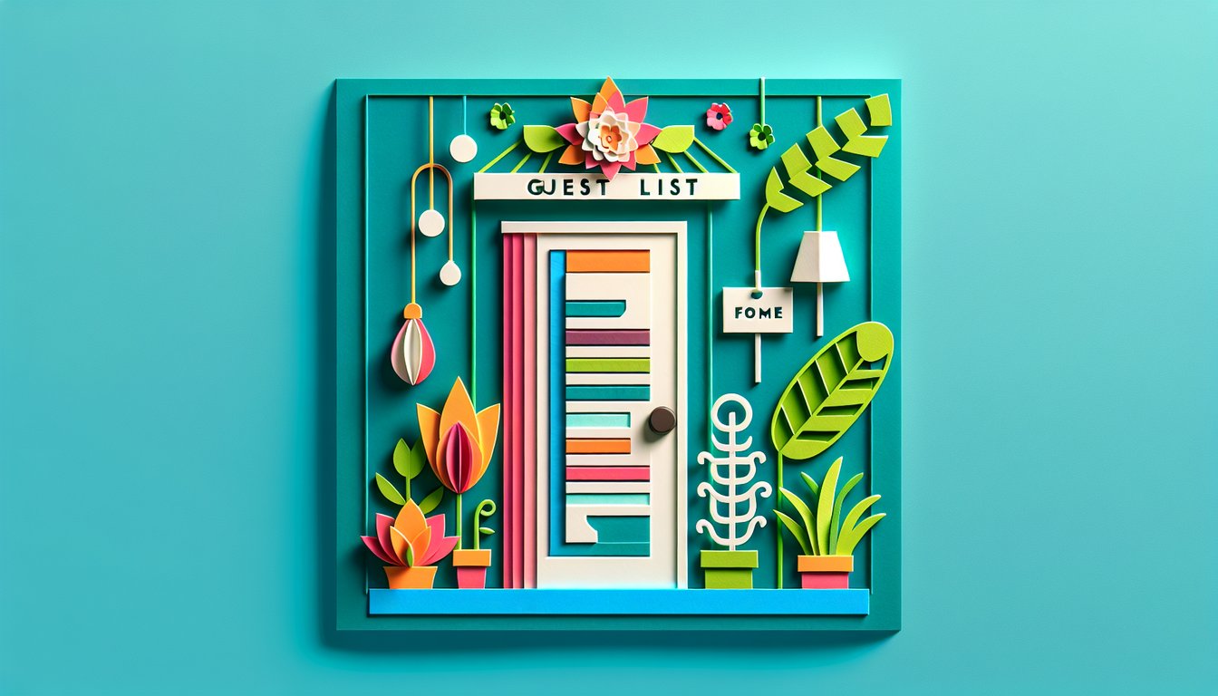 Paper art illustration featuring a guest list template with a clean design for event planning purposes