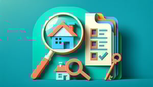 Paper art illustration showcasing a property management inspection checklist form template with various items and icons.