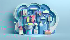 Paper art illustration featuring a checklist for daycare cleaning tasks and organizational elements.