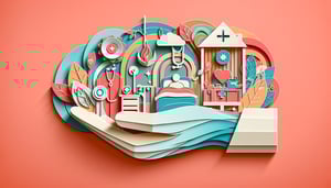 Paper art illustration featuring a hospice care checklist with various tasks and considerations for end-of-life care.