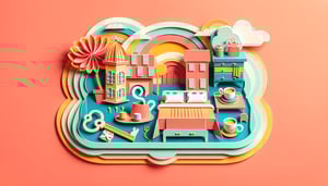 Paper art illustration depicting a bed and breakfast booking form with decorative elements and a welcoming design