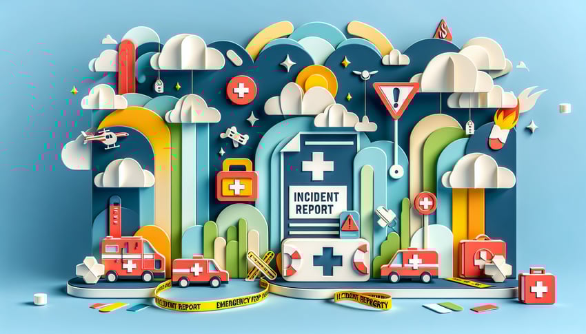 Paper art illustration depicting an incident report tracking form template for FormCreatorAI article