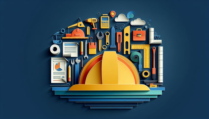 Paper art illustration representing a construction employee evaluation form template for FormCreatorAI article.