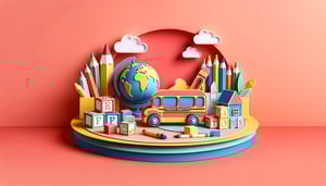 Paper art illustration depicting a preschool registration form template design for FormCreatorAI article