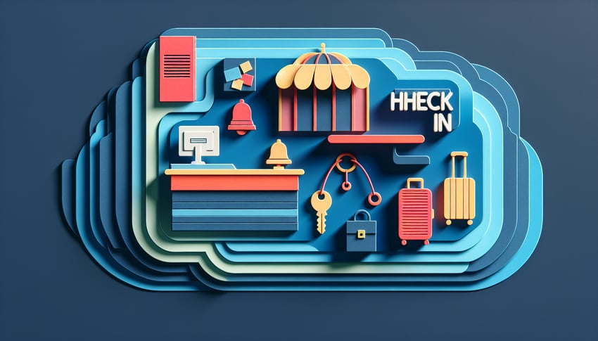 paper art illustration depicting hotel check in form template for FormCreatorAI article