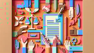 paper art illustration featuring a workplace petition form with checkboxes and clear sections for signatures and details