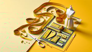 Paper art illustration showcasing a dress measurements form template for an article on FormCreatorAI