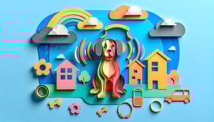 paper art illustration depicting a barking dog and a complaint form for an article on Barking Dog Complaint Form Template FormCreatorAI