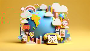 Paper art illustration depicting a communication survey form template with stylish design elements and vibrant colors