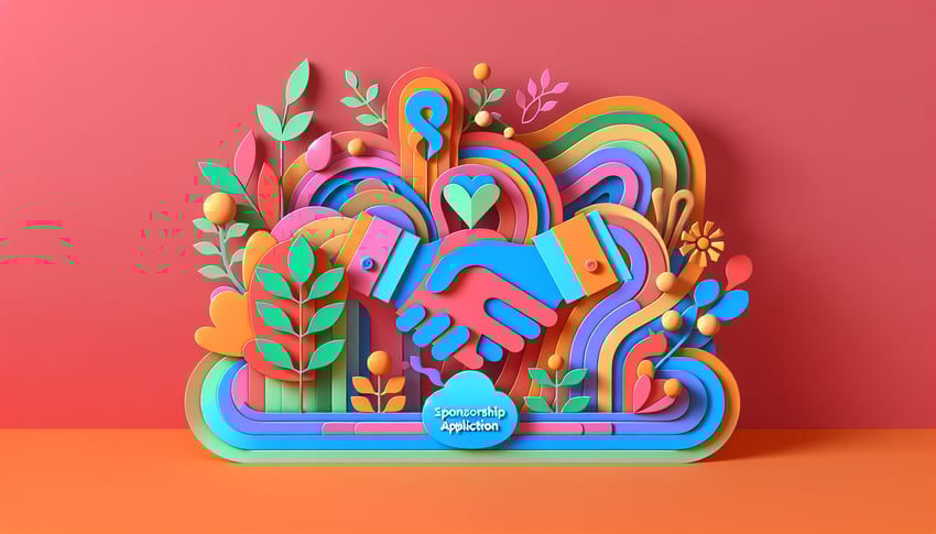 Paper art illustration depicting a sponsor application form with stylish design elements for FormCreatorAI article