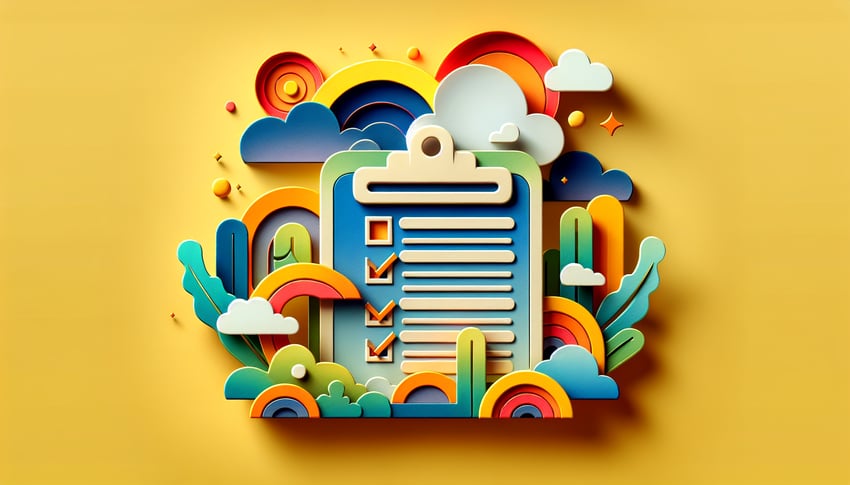 Paper art illustration featuring a Bootstrap survey form design and elements related to FormCreatorAI