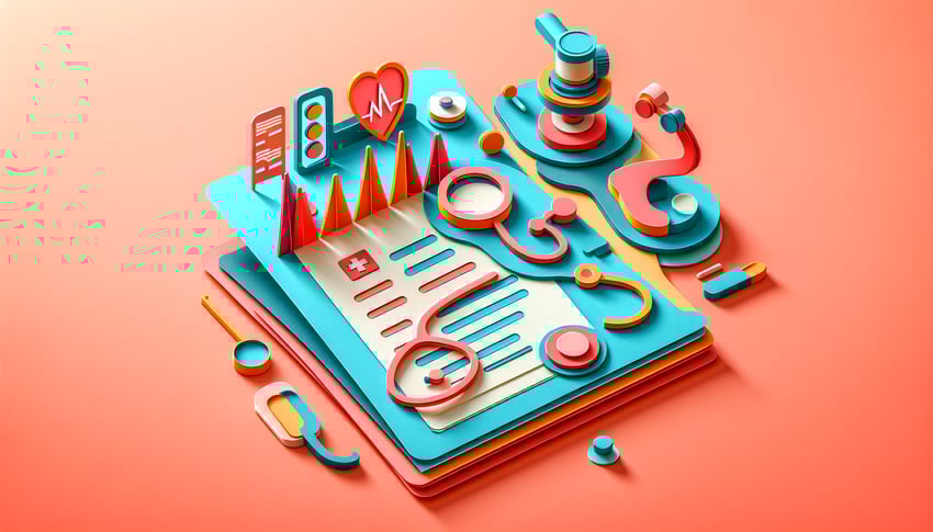 Paper art illustration depicting a medical examination report form for FormCreatorAI article.