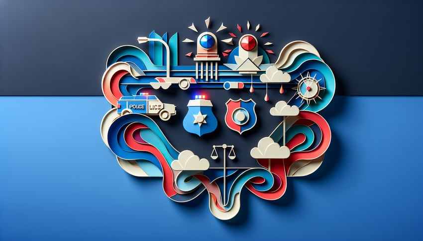 Paper art illustration depicting a police use of force report form for an article on FormCreatorAI