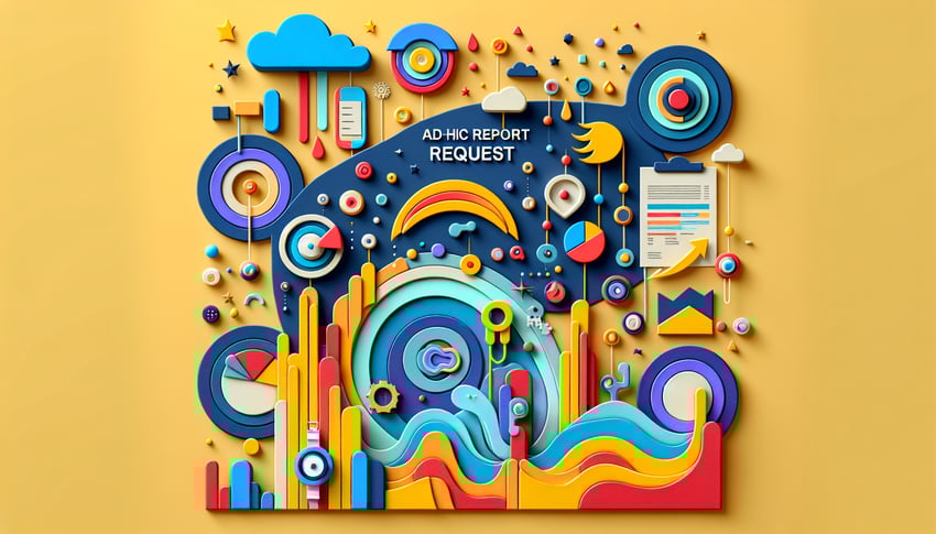 Paper art illustration depicting the Ad Hoc Report Request Form Template for FormCreatorAI article.