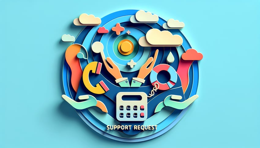 Paper art illustration depicting a support request form template for FormCreatorAI article