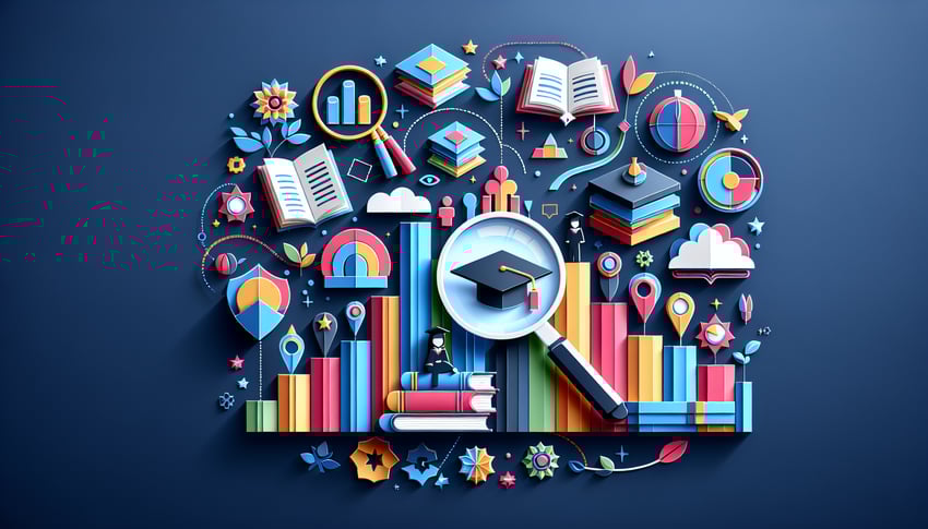 Paper art illustration featuring a form template for academic performance assessment and data collection