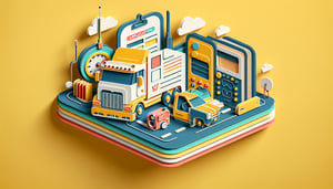 paper art illustration depicting a truck driver application form with sections for personal details and driving experience