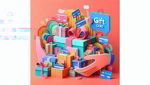 Paper art illustration featuring a gift card and giveaway forms for an article about Gift Card Giveaway Form Template FormCreatorAI