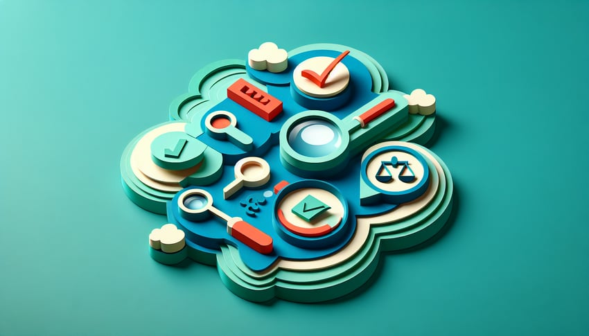 paper art illustration depicting a quality assurance evaluation form template for FormCreatorAI article