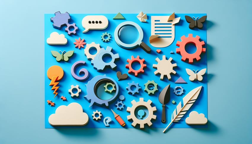 Paper art illustration depicting a software enhancement request form with vibrant colors and creative design elements