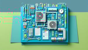 paper art illustration featuring HVAC commissioning checklist form template and related elements