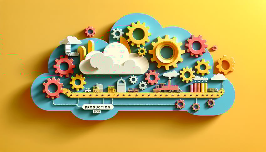 Paper art illustration representing a production log form template for FormCreatorAI article