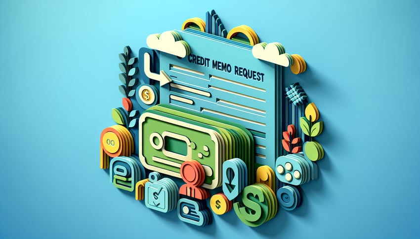 paper art illustration related to credit memo request form template and FormCreatorAI