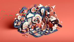 paper art illustration depicting an ad submission form template for FormCreatorAI article