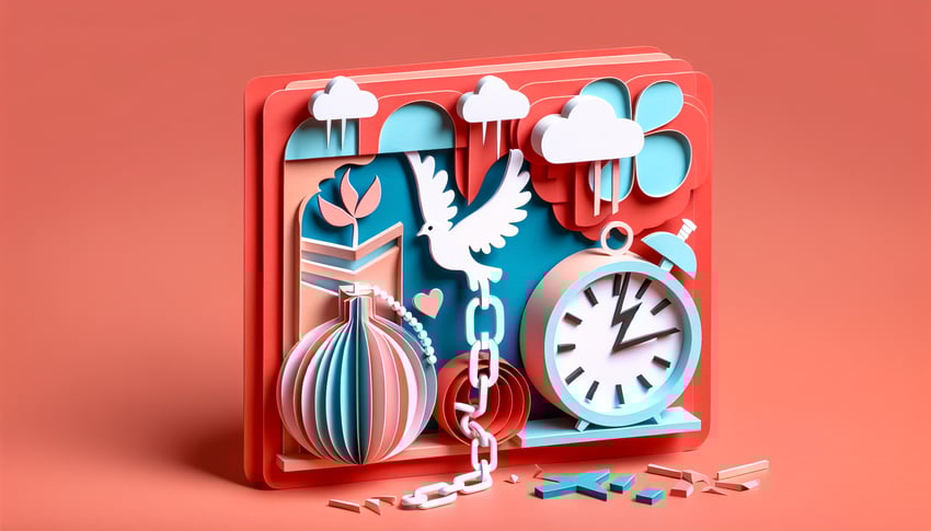 Paper art illustration related to anger management evaluation form template with abstract design elements.