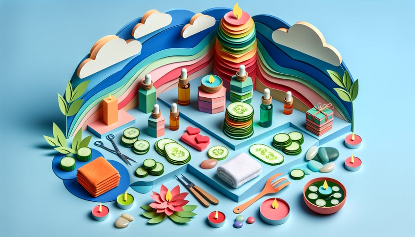 Paper art illustration depicting a spa client intake form and related elements for FormCreatorAI article