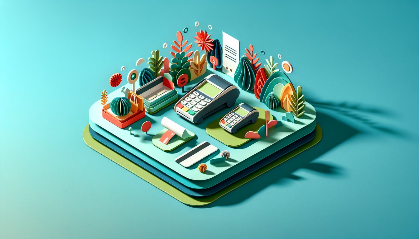 Paper art illustration representing a merchant services application form template for FormCreatorAI article