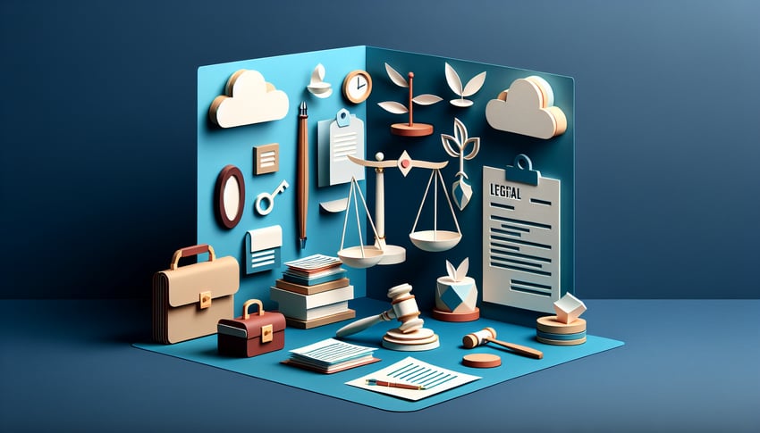 Paper art illustration depicting a legal client intake form for FormCreatorAI article